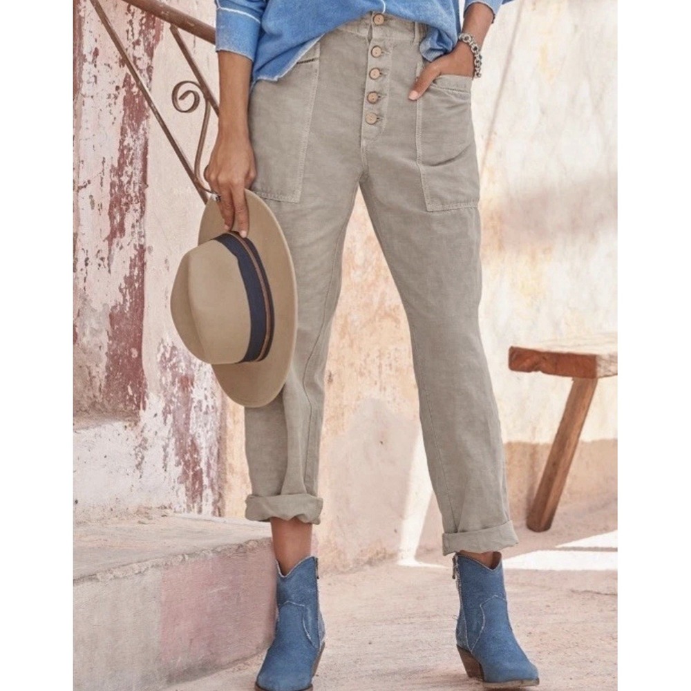 Sundance‎ RIVERA Straight Leg Linen Cotton Sz 4 Pants Flax Tan Button Fly Boho